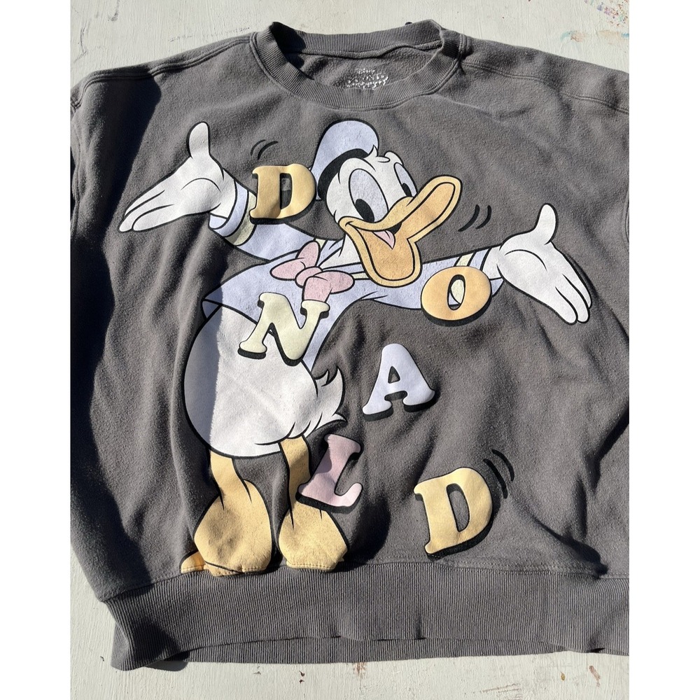 Women's Disney Donald Duck Sweatshirt Gray Cartoon M Cartoon Spell-Out Anime